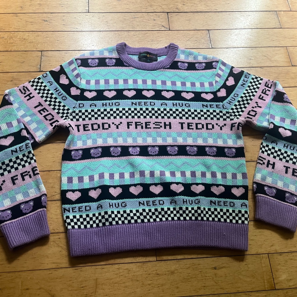 Teddy Fresh “Need a Hug” Pastel Knit Sweater